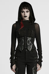 Black Irregular Mesh Zipper Women's Punk Underbust Corset